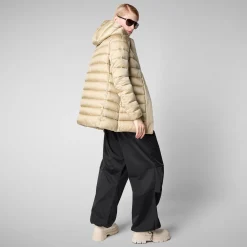 Women's Hooded Animal free Puffer Coat Drimia in Wood Beige