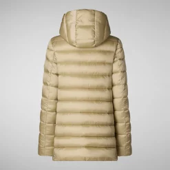Women's Hooded Animal free Puffer Coat Drimia in Wood Beige