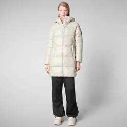 Women's Hooded Animal free Puffer Jacket Ines in Rainy Beige