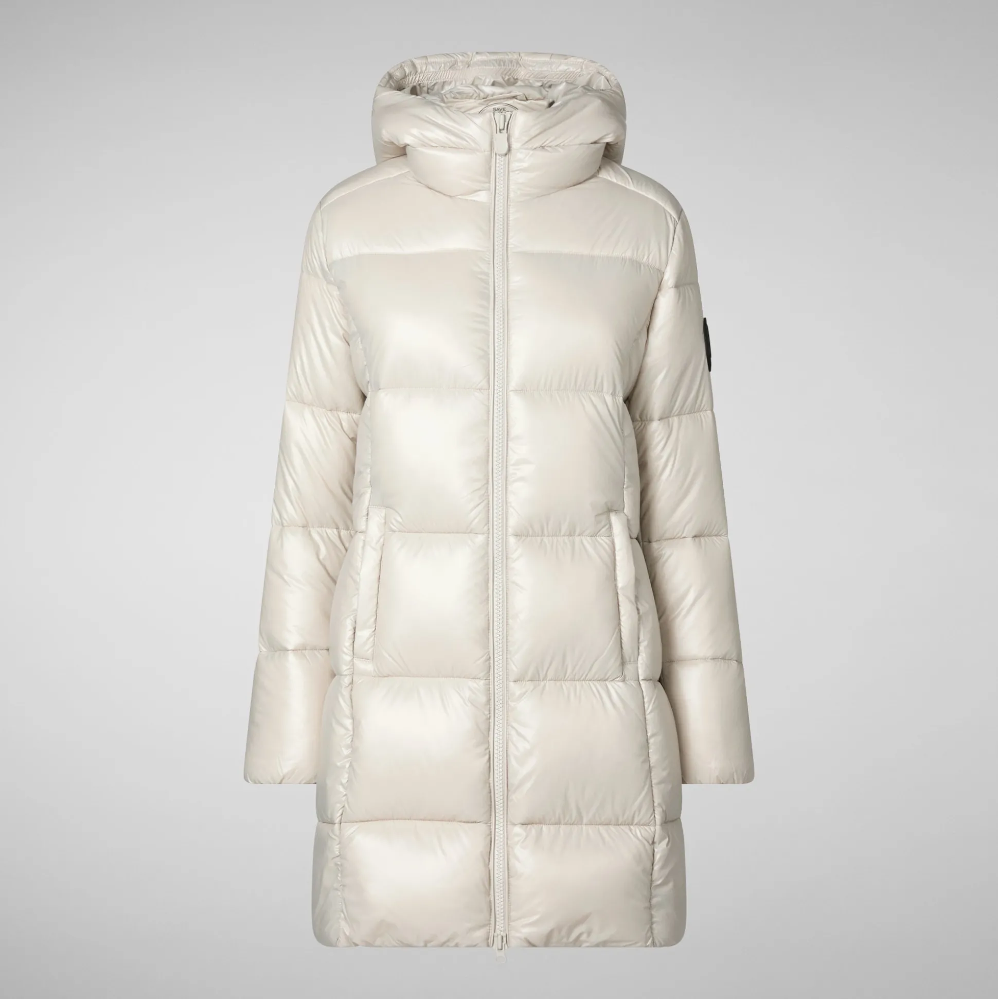 Women's Hooded Animal free Puffer Jacket Ines in Rainy Beige