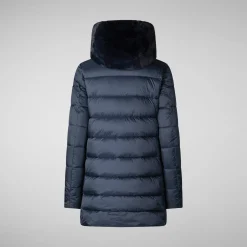 Women's Hooded Animal free Puffer Coat Matilda  with Faux Fur in Night Blue