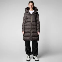 Women's Hooded Animal free Puffer Lysa Coat Brown Black