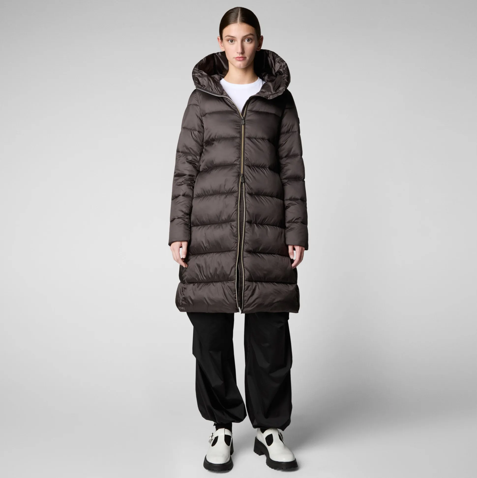 Women's Hooded Animal free Puffer Lysa Coat Brown Black