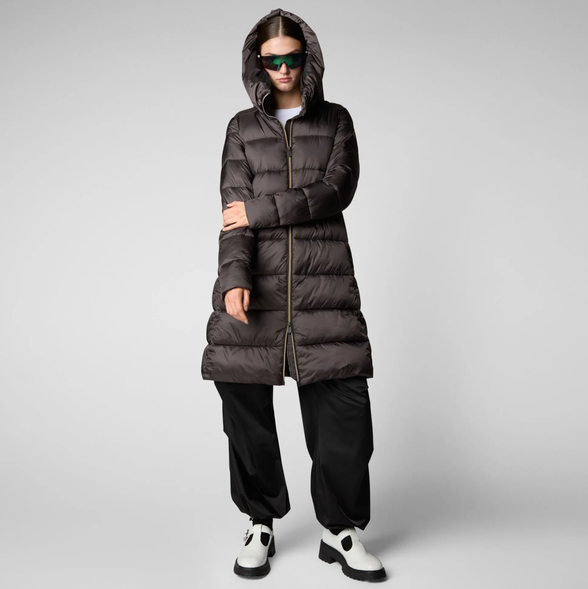 Women's Hooded Animal free Puffer Lysa Coat Brown Black