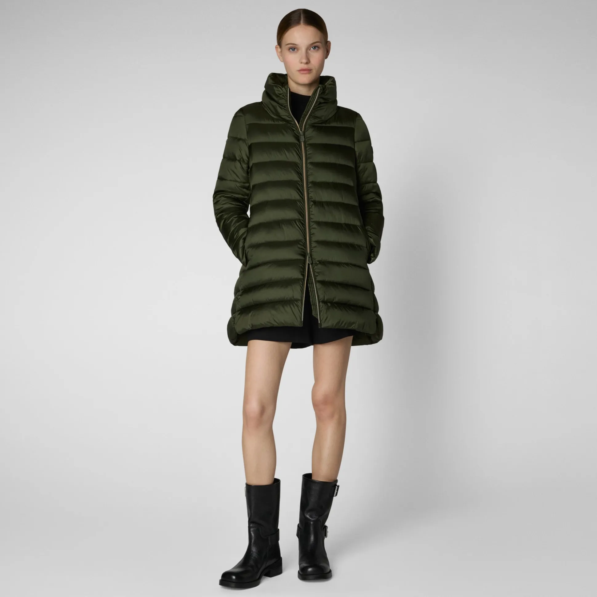 Women's Hooded Animal free Puffer Coat Lydia in pine green