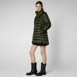 Women's Hooded Animal free Puffer Coat Lydia in pine green