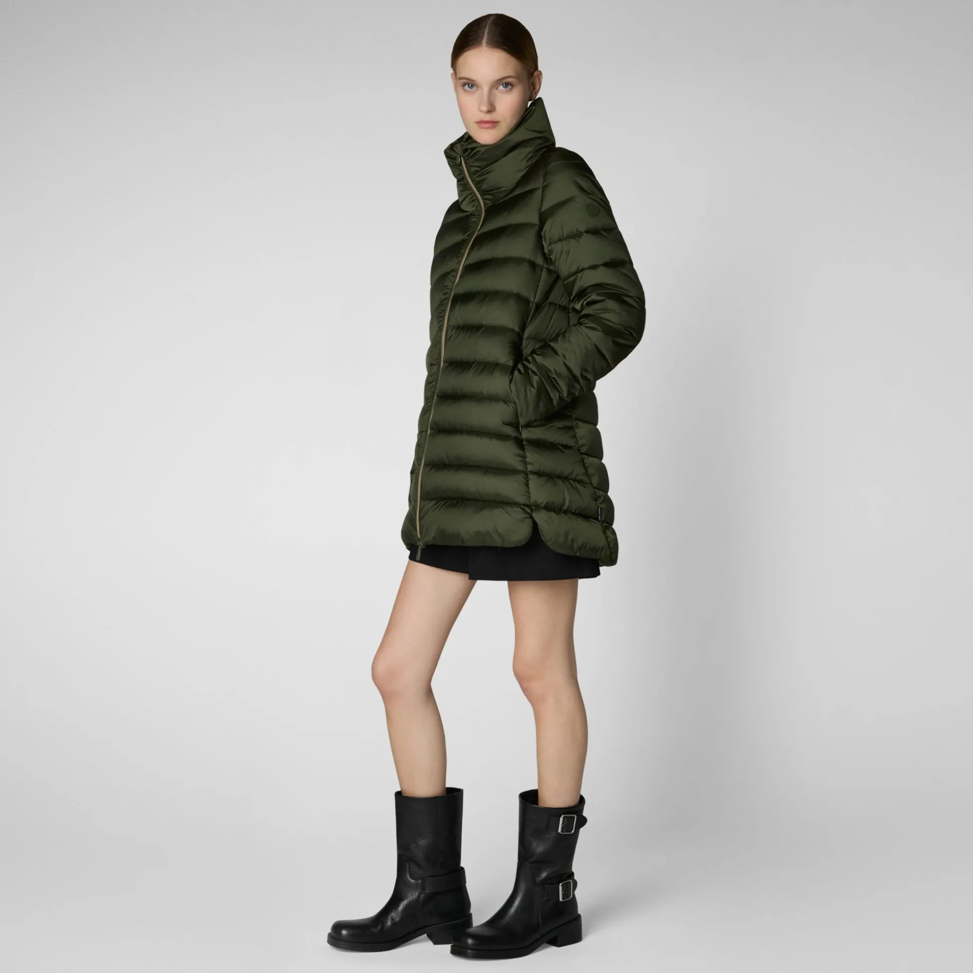 Women's Hooded Animal free Puffer Coat Lydia in pine green