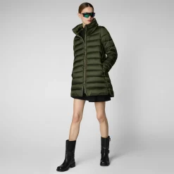 Women's Hooded Animal free Puffer Coat Lydia in pine green