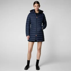Women's Hooded Animal free Puffer Coat Carol in Navy Blue