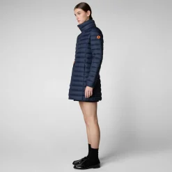 Women's Hooded Animal free Puffer Coat Carol in Navy Blue