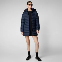 Women's Hooded Animal free Puffer Coat Carol in Navy Blue
