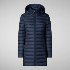 Women's Hooded Animal free Puffer Coat Carol in Navy Blue