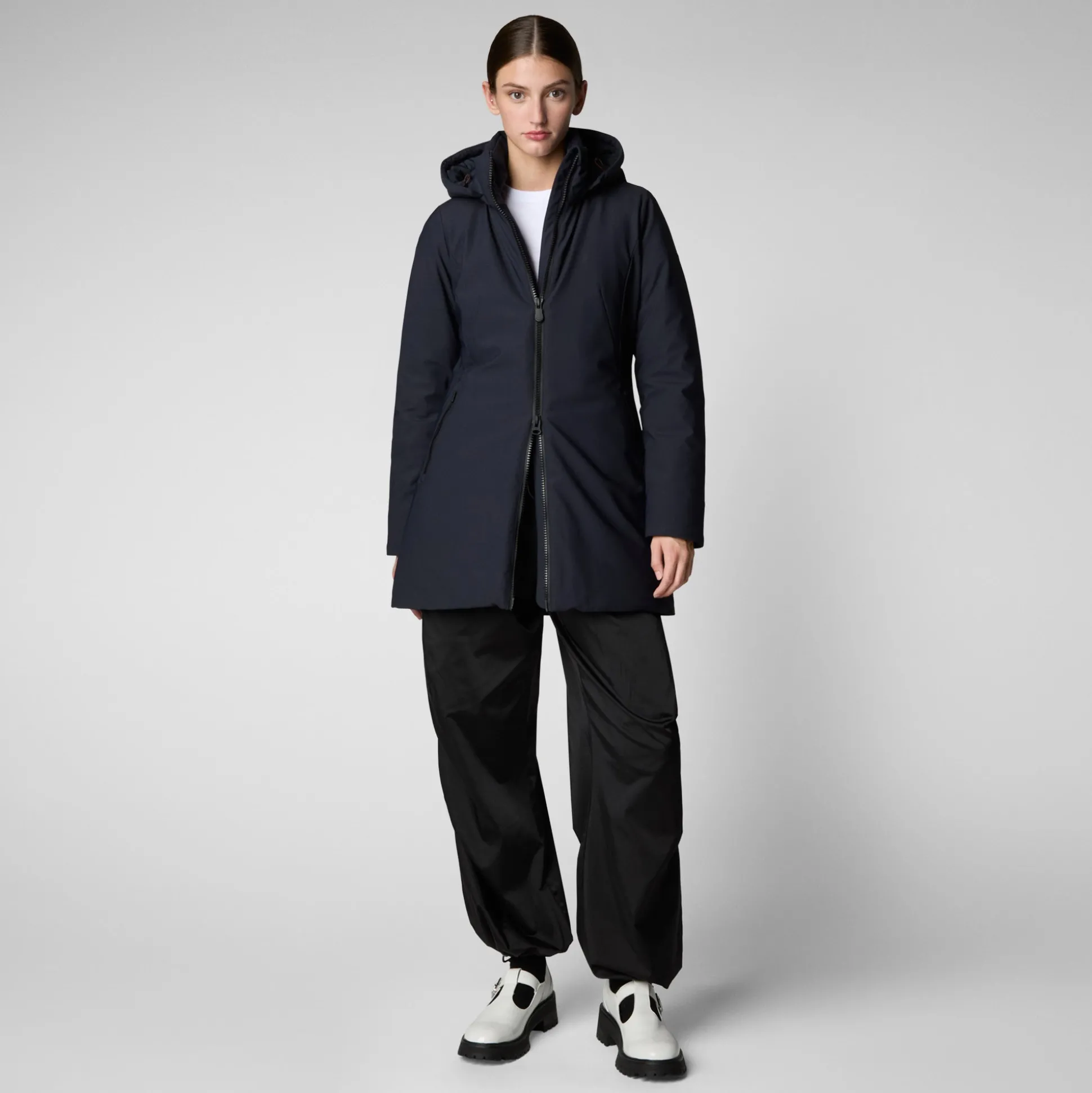 Women's Hooded Coat Lila in blue black