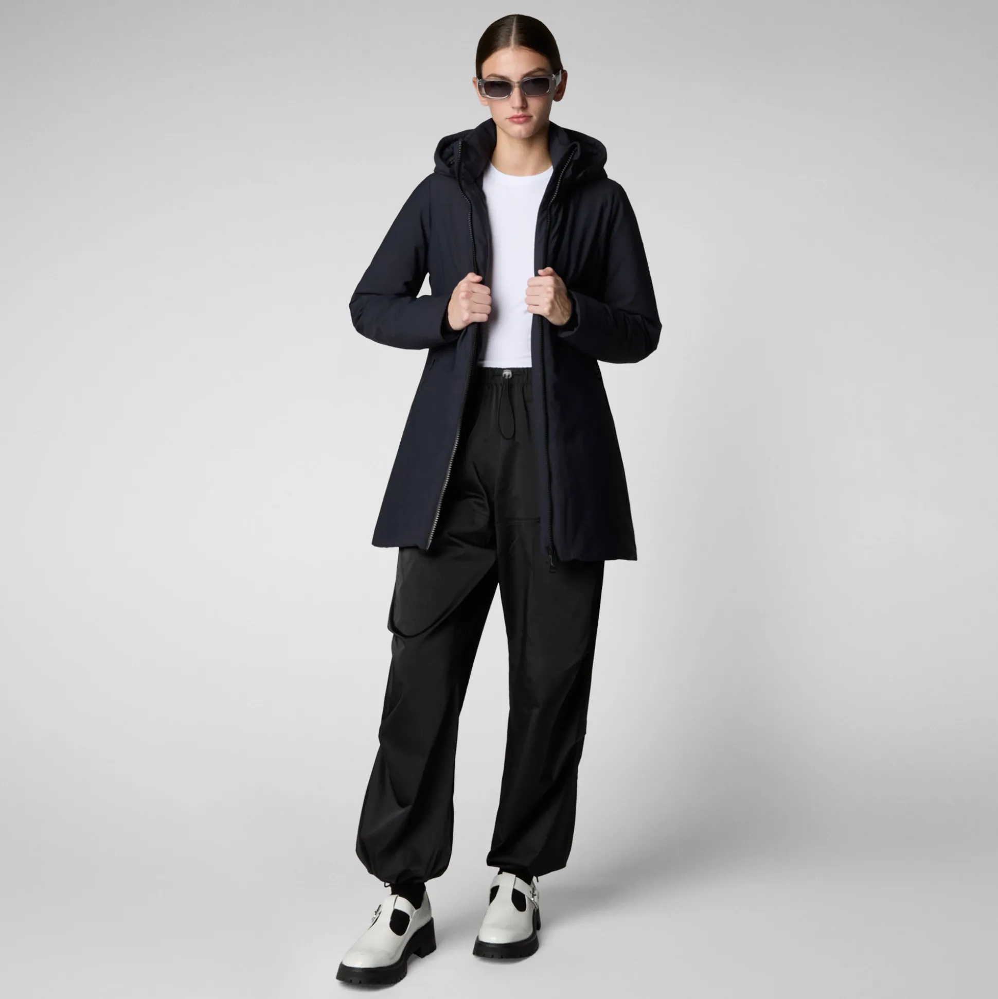 Women's Hooded Coat Lila in blue black