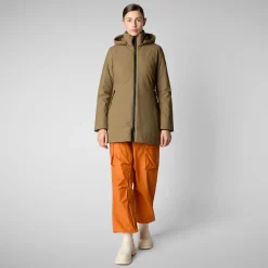 Women's Hooded Coat Lila in Husk Green