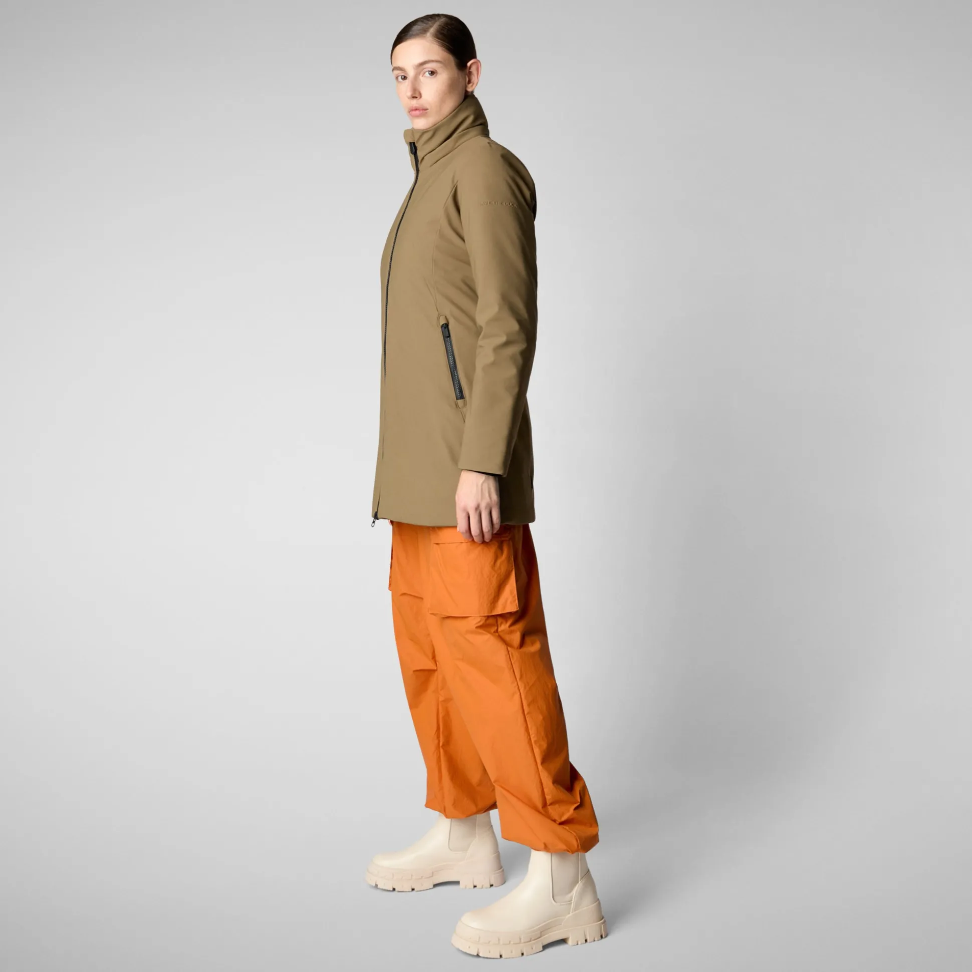 Women's Hooded Coat Lila in Husk Green