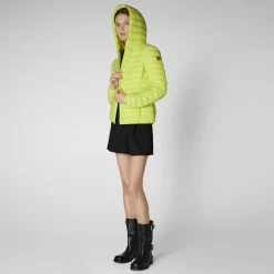 Women's Hooded Puffer Jacket Daisy in Lichen Green