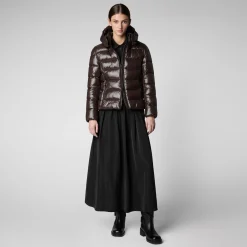 Women's Hooded Puffer Jacket Cosmary in Brown Black