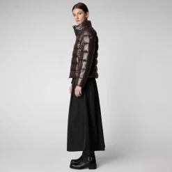 Women's Hooded Puffer Jacket Cosmary in Brown Black