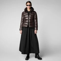 Women's Hooded Puffer Jacket Cosmary in Brown Black