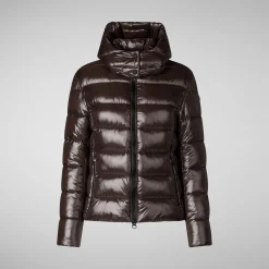 Women's Hooded Puffer Jacket Cosmary in Brown Black