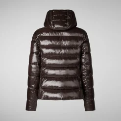 Women's Hooded Puffer Jacket Cosmary in Brown Black