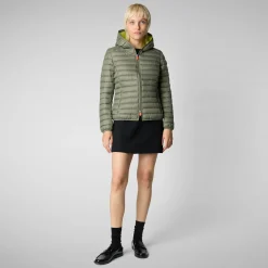 Women's Hooded Puffer Jacket Daisy in Swamp Green