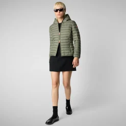 Women's Hooded Puffer Jacket Daisy in Swamp Green