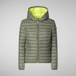 Women's Hooded Puffer Jacket Daisy in Swamp Green