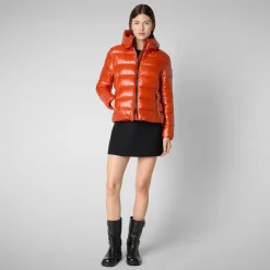 Women's Hooded Puffer Jacket Cosmary in Maple Orange