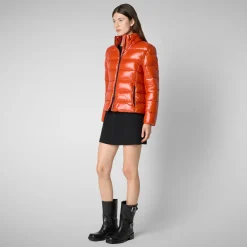 Women's Hooded Puffer Jacket Cosmary in Maple Orange