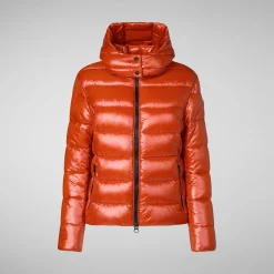 Women's Hooded Puffer Jacket Cosmary in Maple Orange