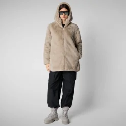 Women's Hooded Reversible Jacket Bridget in Rainy Beige