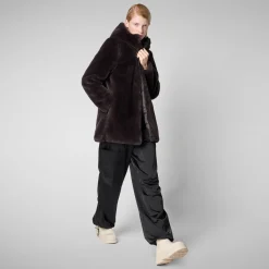 Women's Hooded Reversible Coat Bridget in Brown Black