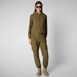 Women's hooded sweatshirt Pear in husk green