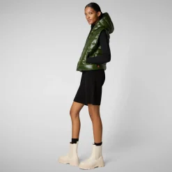 Women's hooded vest Romina in pine green