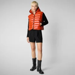 Women's hooded vest Romina in maple orange