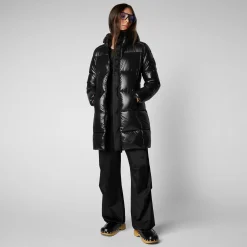 Women's Ines Hooded Puffer Coat in Black