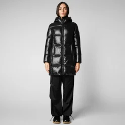 Women's Ines Hooded Puffer Coat in Black