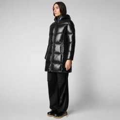 Women's Ines Hooded Puffer Coat in Black