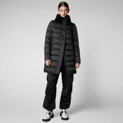 Women's Puffer Coat Dalea with Faux Fur Collar  in Black