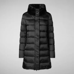 Women's Puffer Coat Dalea with Faux Fur Collar  in Black