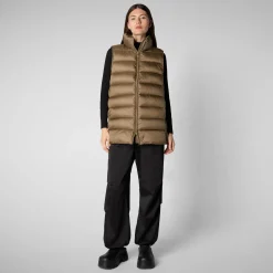 Women's quilted vest Coral in HUSK GREEN