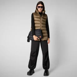 Women's quilted vest Coral in HUSK GREEN